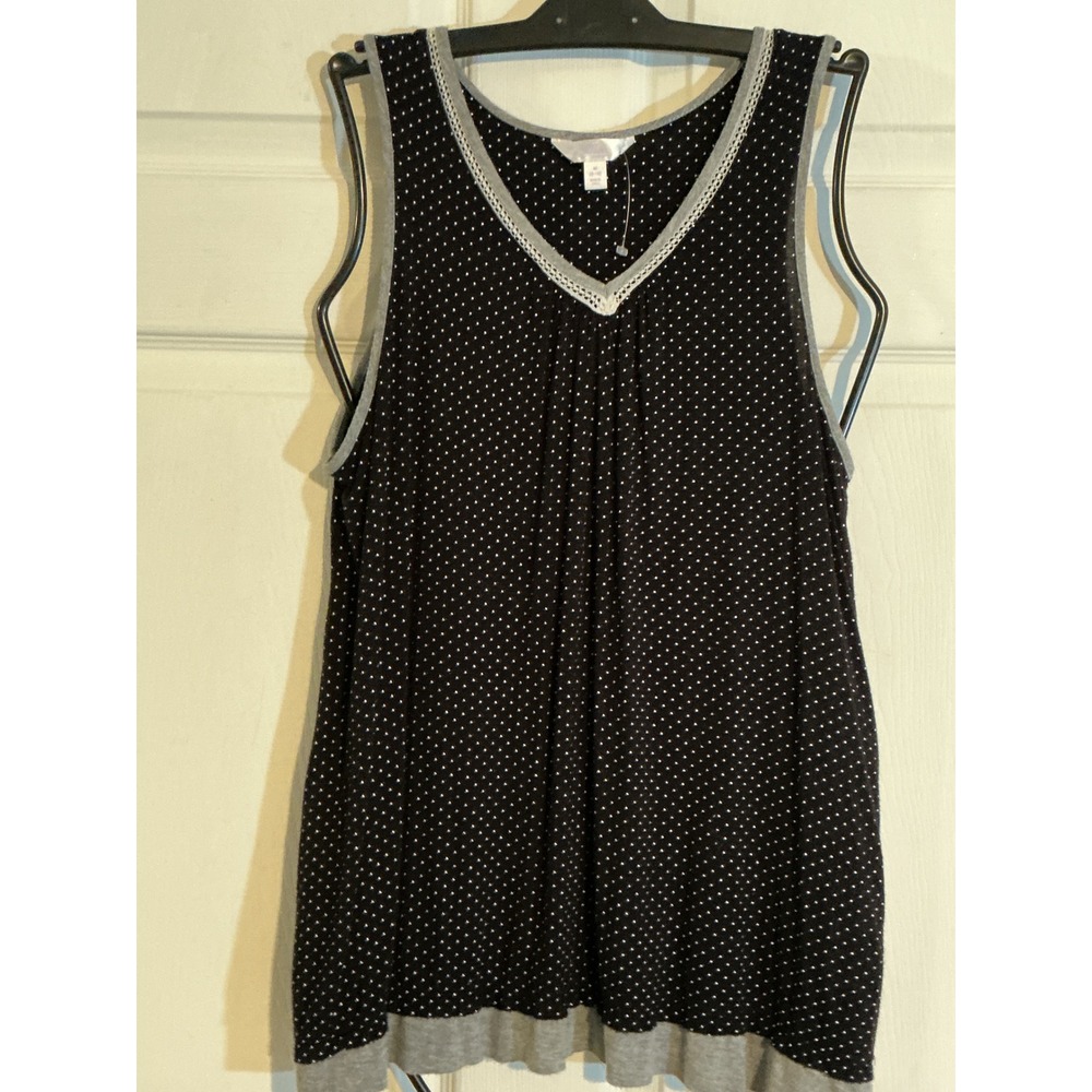 Secret Treasures Sleepwear Tank Black Polka Dot Lace‎ Trim V-Neck Womens M 8-10